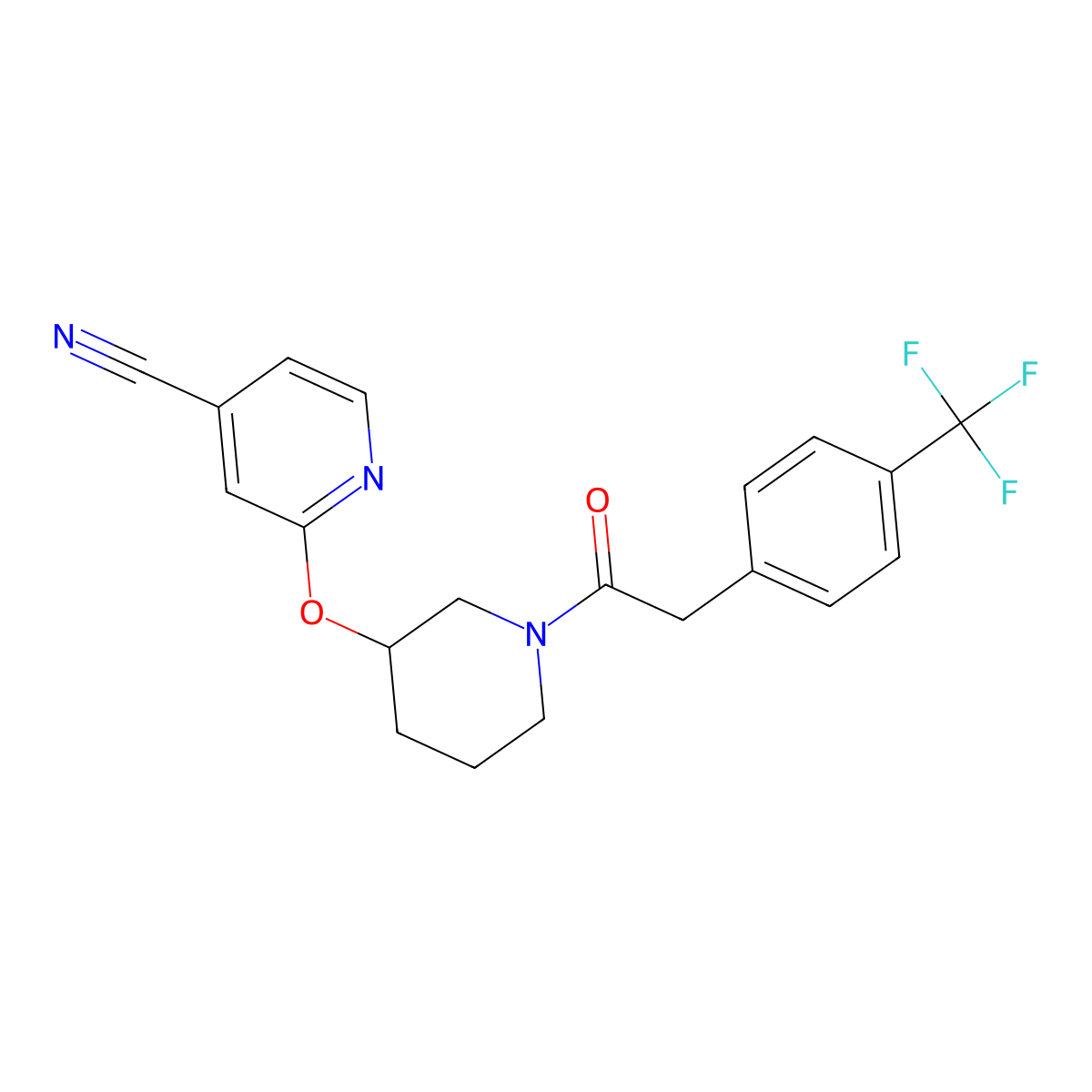 2-((1-(2-(4-(Trifluoromethyl)phenyl)acetyl)piperidin-3-yl)oxy)isonicotinonitrile molecular structure, CAS 2034474-23-0