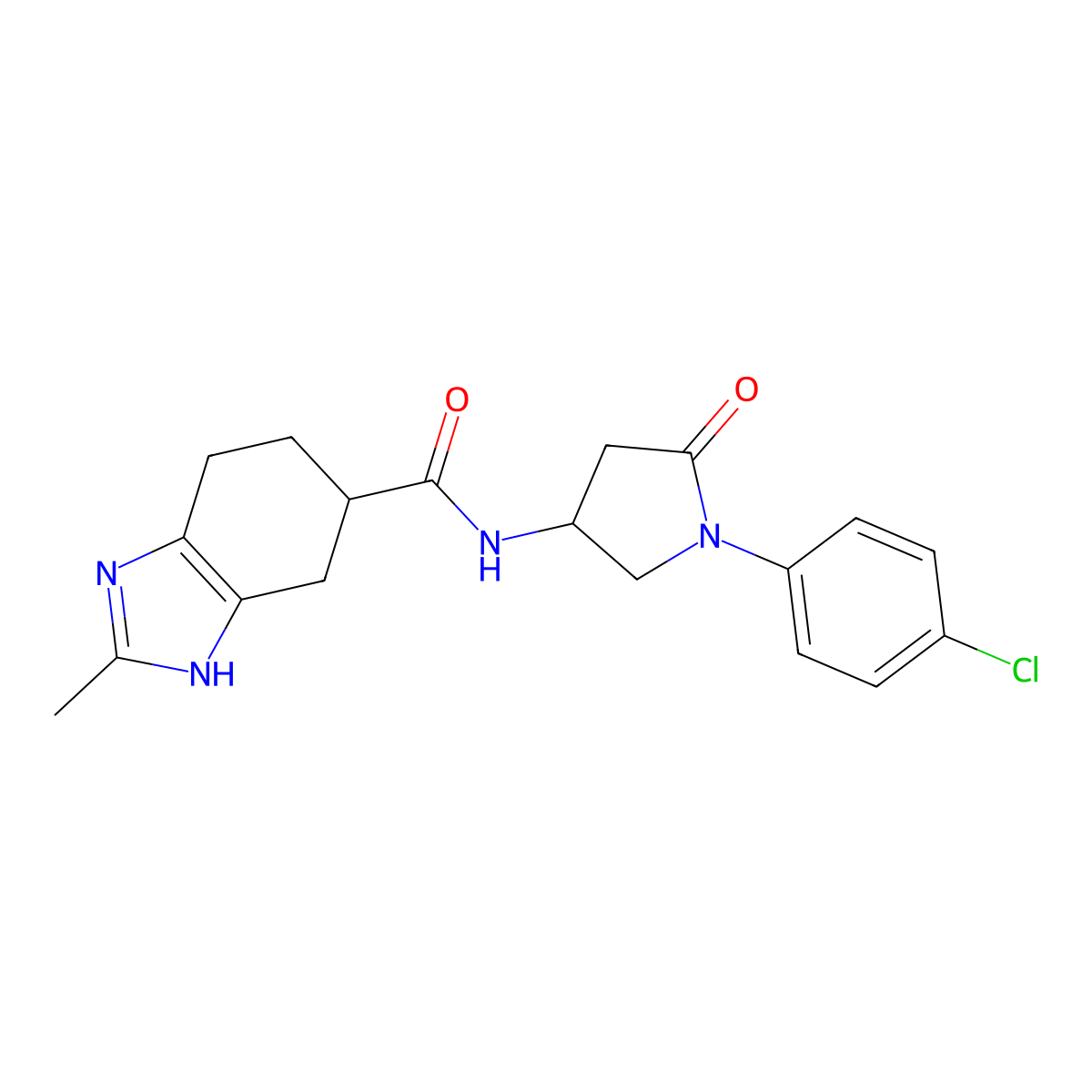 N-(1-(4-chlorophenyl)-5-oxopyrrolidin-3-yl)-2-methyl-4,5,6,7-tetrahydro-1H-benzo[d]imidazole-5-carboxamide molecular structure, CAS 2034474-28-5