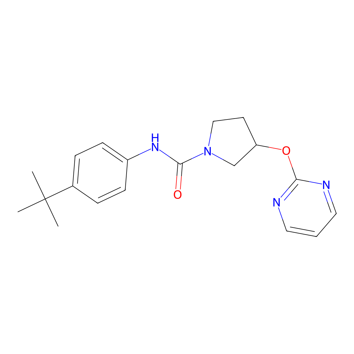 N-(4-(tert-butyl)phenyl)-3-(pyrimidin-2-yloxy)pyrrolidine-1-carboxamide molecular structure, CAS 2034474-30-9
