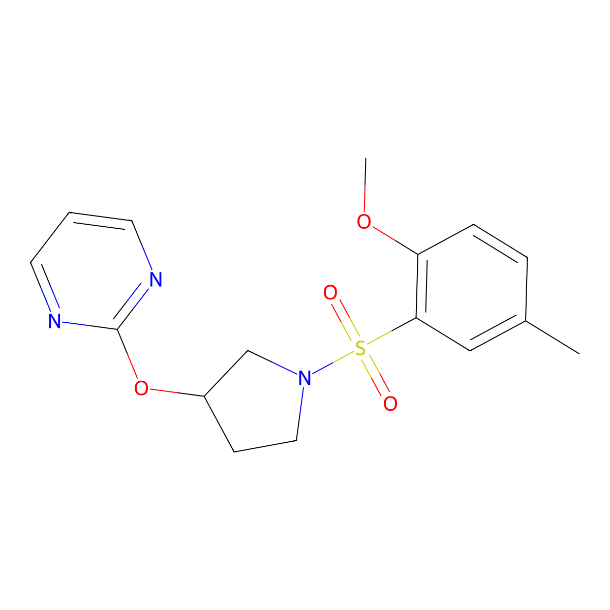 2-((1-((2-Methoxy-5-methylphenyl)sulfonyl)pyrrolidin-3-yl)oxy)pyrimidine molecular structure, CAS 2034474-38-7