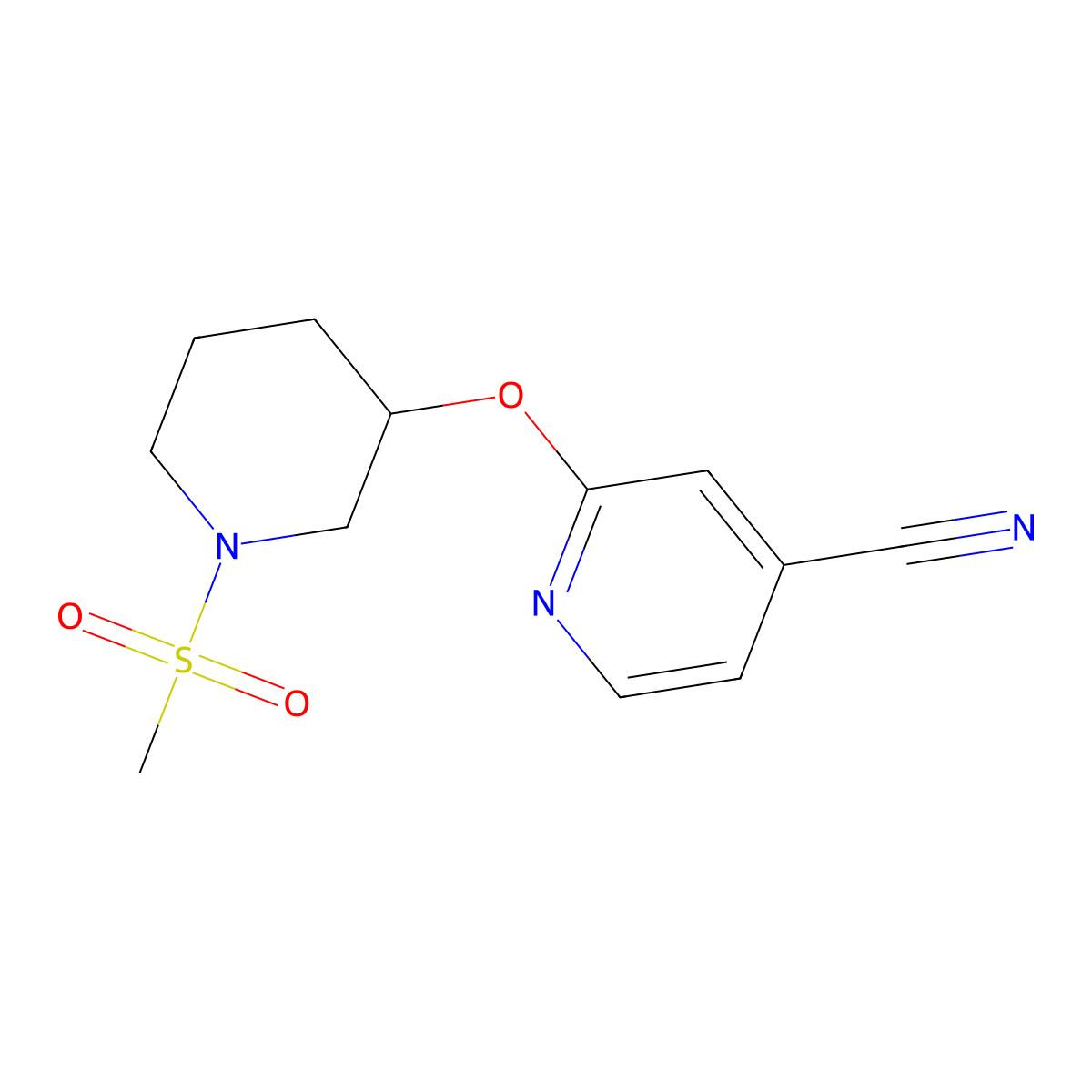 2-((1-(Methylsulfonyl)piperidin-3-yl)oxy)isonicotinonitrile molecular structure, CAS 2034474-40-1