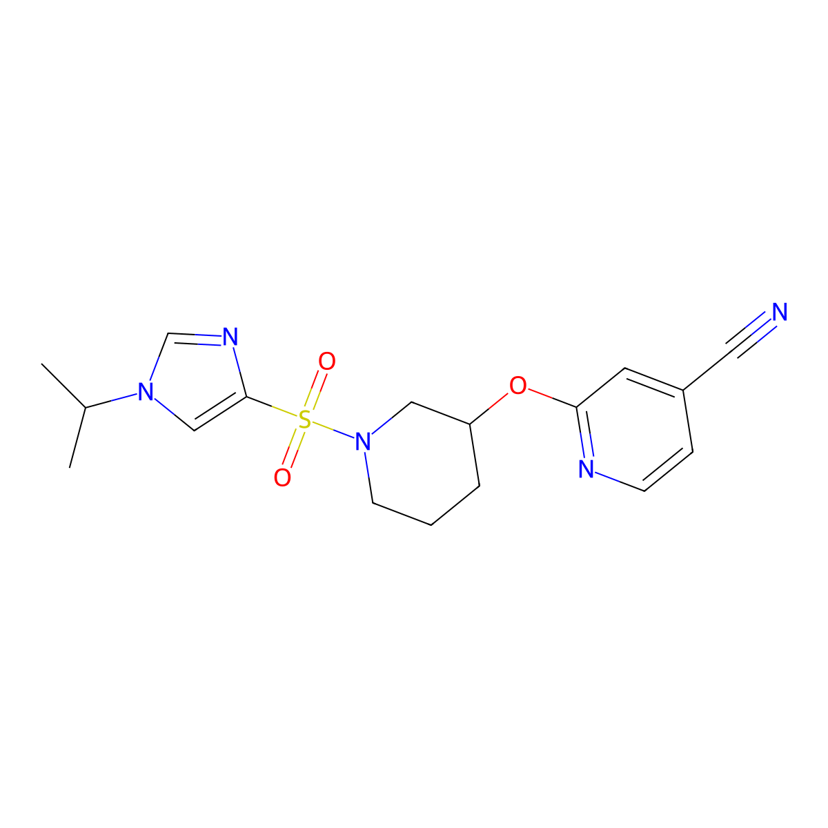 2-((1-((1-isopropyl-1H-imidazol-4-yl)sulfonyl)piperidin-3-yl)oxy)isonicotinonitrile molecular structure, CAS 2034474-46-7