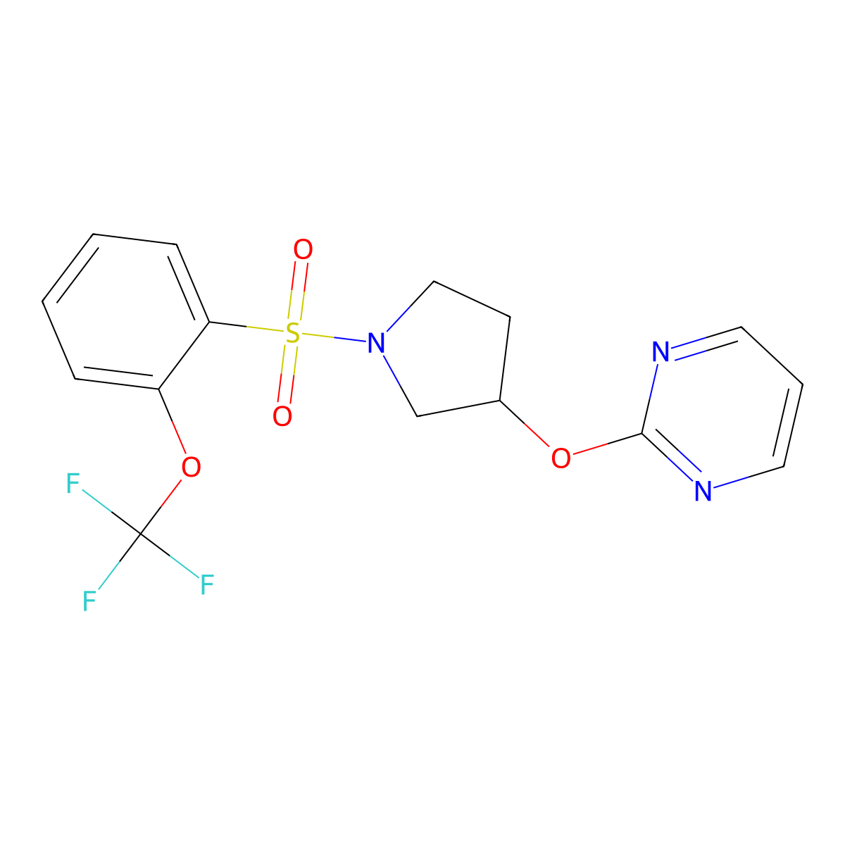 2-((1-((2-(Trifluoromethoxy)phenyl)sulfonyl)pyrrolidin-3-yl)oxy)pyrimidine molecular structure, CAS 2034474-52-5