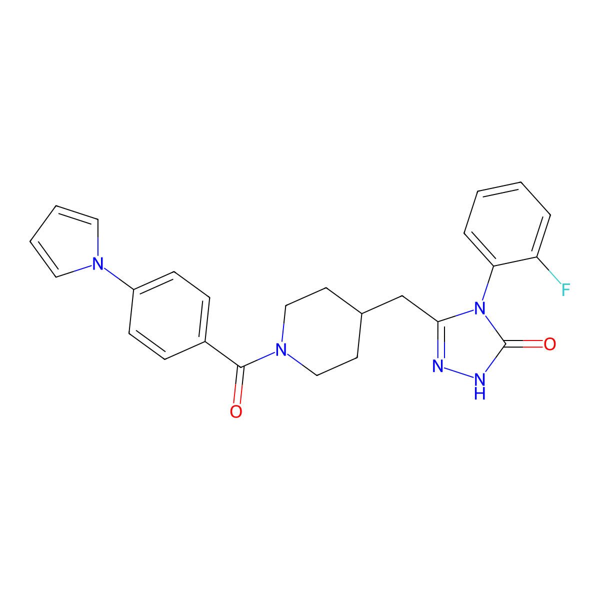 3-((1-(4-(1H-pyrrol-1-yl)benzoyl)piperidin-4-yl)methyl)-4-(2-fluorophenyl)-1H-1,2,4-triazol-5(4H)-one molecular structure, CAS 2034474-55-8