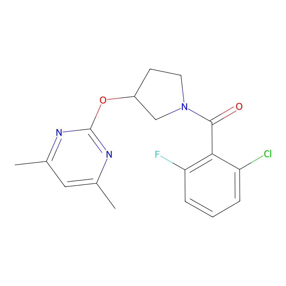 (2-Chloro-6-fluorophenyl)(3-((4,6-dimethylpyrimidin-2-yl)oxy)pyrrolidin-1-yl)methanone molecular structure, CAS 2034474-77-4