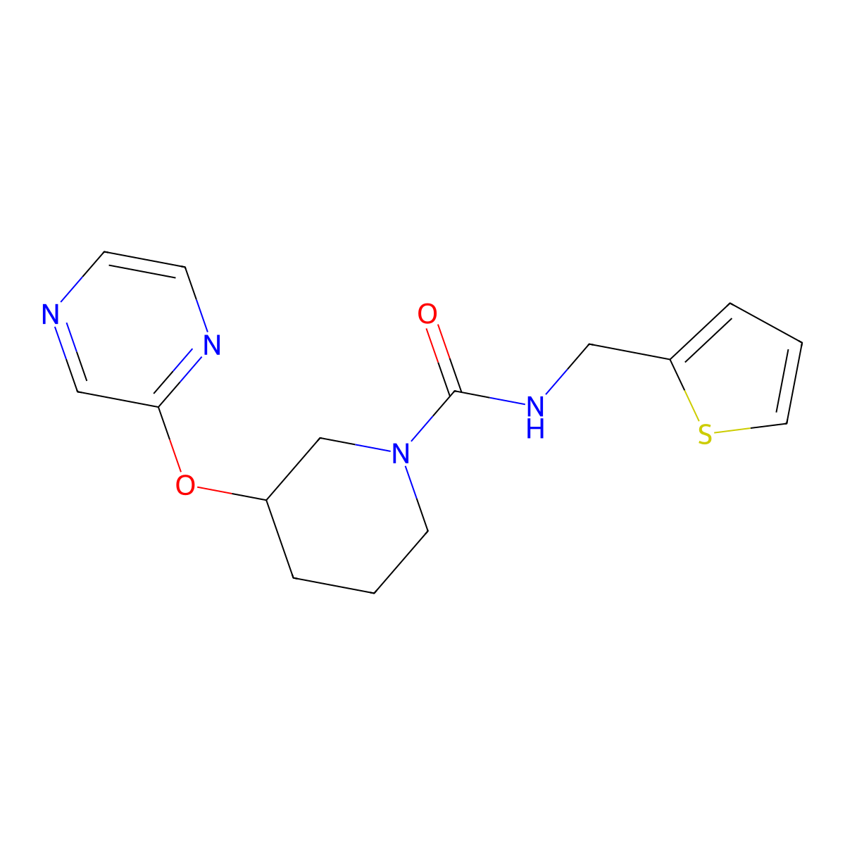 3-(pyrazin-2-yloxy)-N-(thiophen-2-ylmethyl)piperidine-1-carboxamide molecular structure, CAS 2034474-80-9