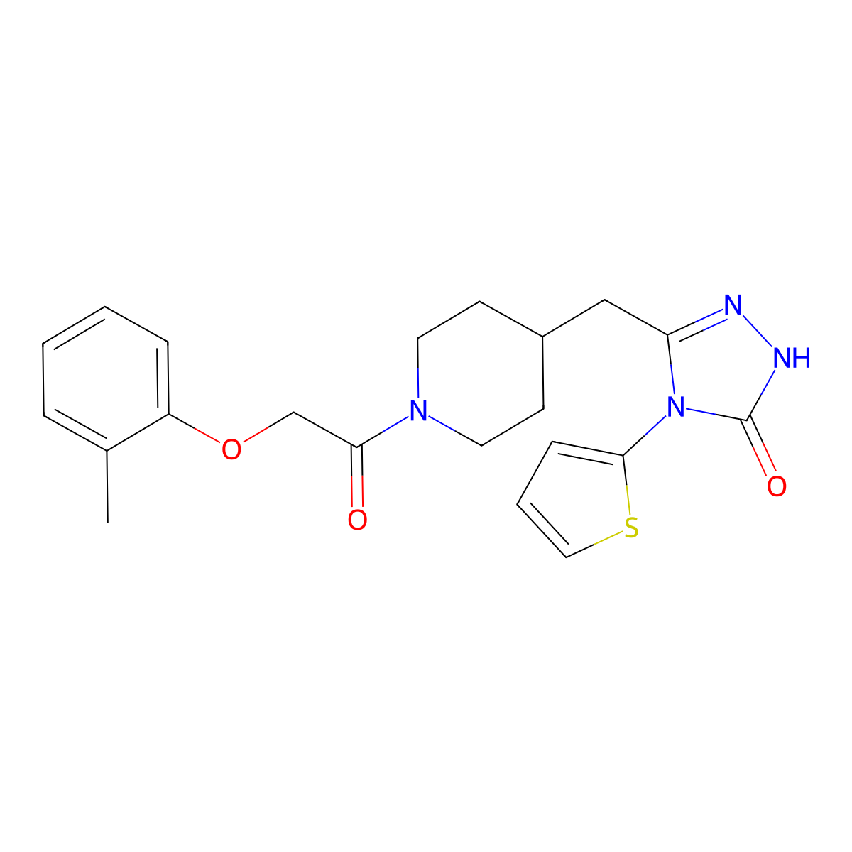 4-(thiophen-2-yl)-3-((1-(2-(o-tolyloxy)acetyl)piperidin-4-yl)methyl)-1H-1,2,4-triazol-5(4H)-one molecular structure, CAS 2034474-85-4