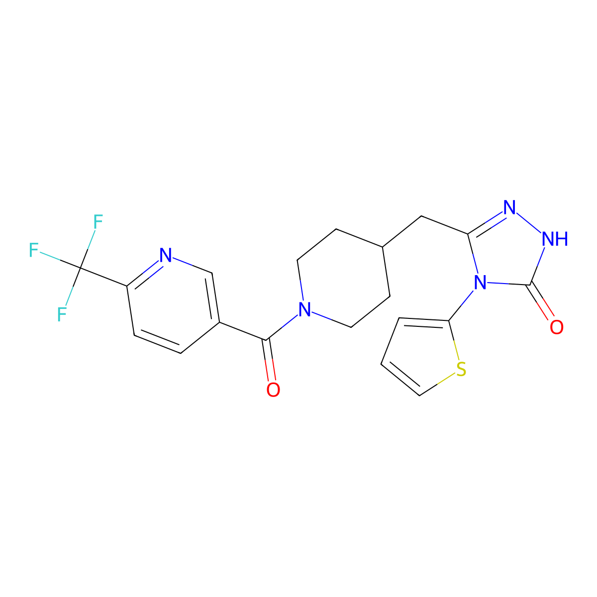 4-(thiophen-2-yl)-3-((1-(6-(trifluoromethyl)nicotinoyl)piperidin-4-yl)methyl)-1H-1,2,4-triazol-5(4H)-one molecular structure, CAS 2034474-89-8