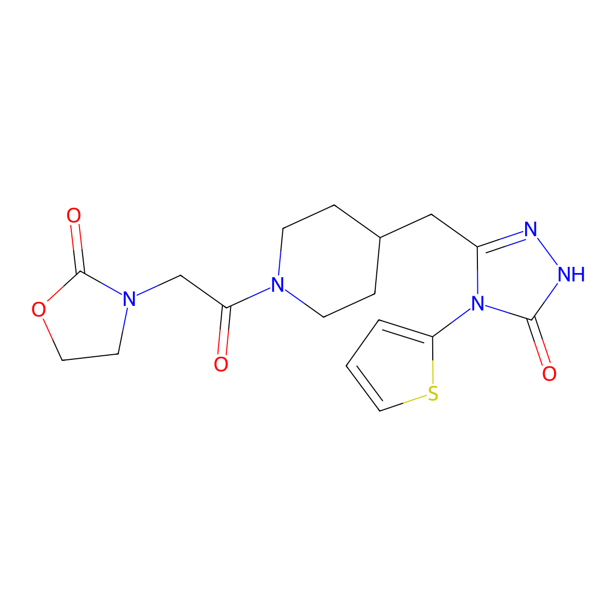 3-(2-oxo-2-(4-((5-oxo-4-(thiophen-2-yl)-4,5-dihydro-1H-1,2,4-triazol-3-yl)methyl)piperidin-1-yl)ethyl)oxazolidin-2-one molecular structure, CAS 2034474-91-2