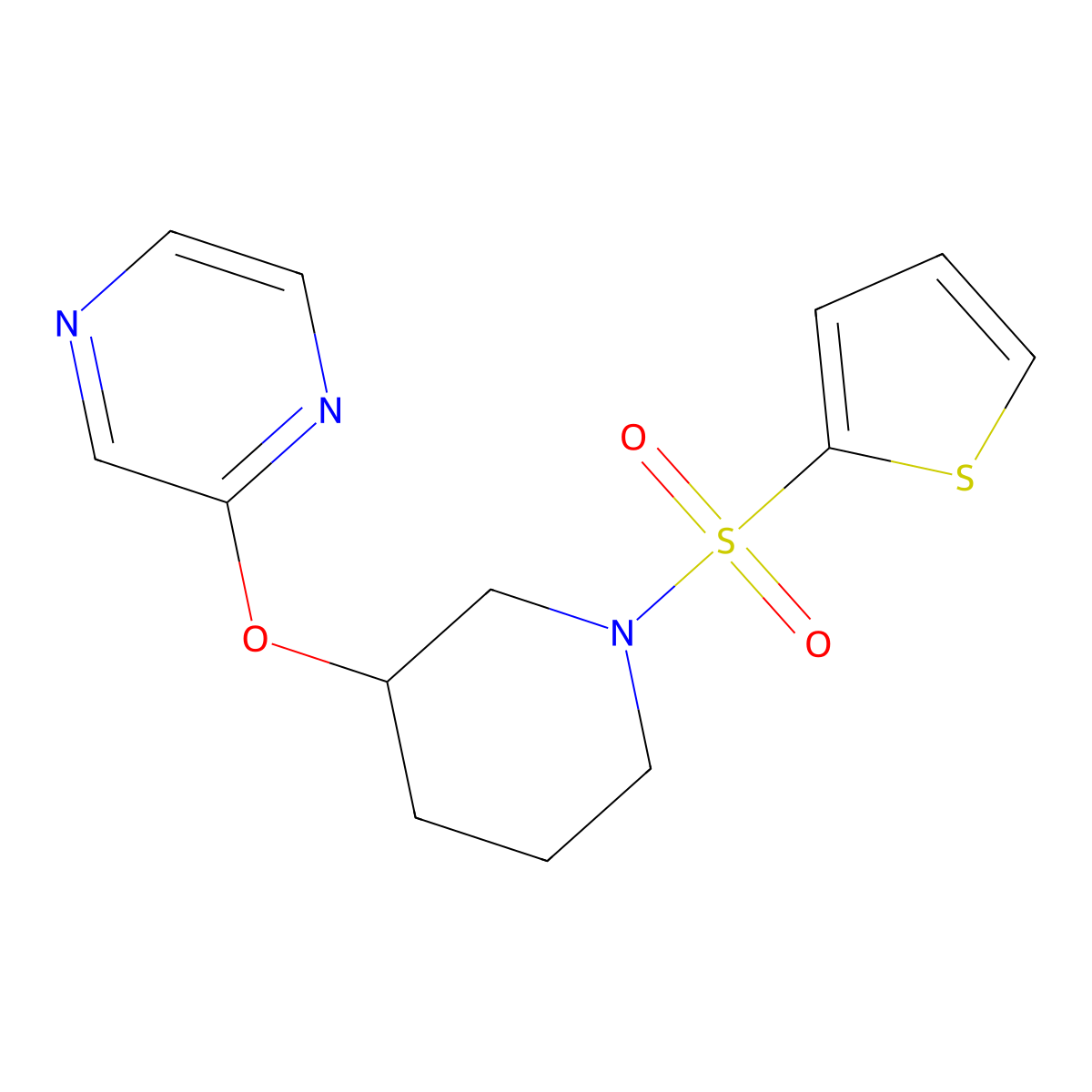 2-((1-(Thiophen-2-ylsulfonyl)piperidin-3-yl)oxy)pyrazine molecular structure, CAS 2034474-98-9