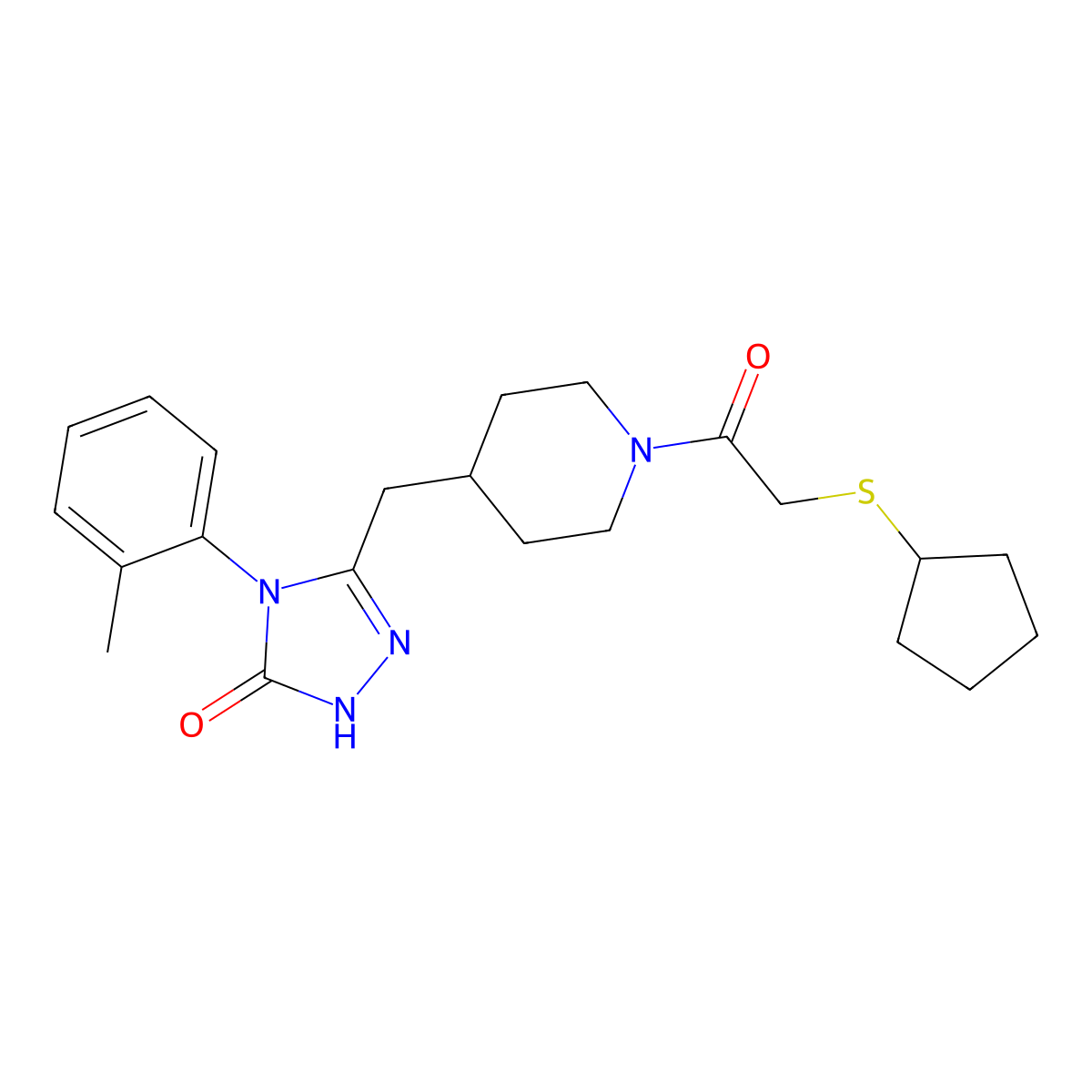 3-((1-(2-(cyclopentylthio)acetyl)piperidin-4-yl)methyl)-4-(o-tolyl)-1H-1,2,4-triazol-5(4H)-one molecular structure, CAS 2034475-01-7