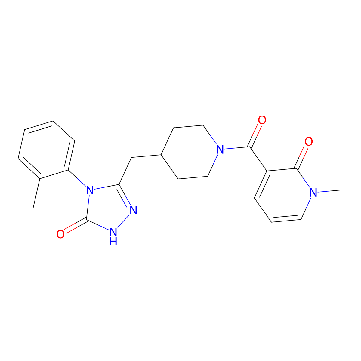 1-methyl-3-(4-((5-oxo-4-(o-tolyl)-4,5-dihydro-1H-1,2,4-triazol-3-yl)methyl)piperidine-1-carbonyl)pyridin-2(1H)-one molecular structure, CAS 2034475-07-3