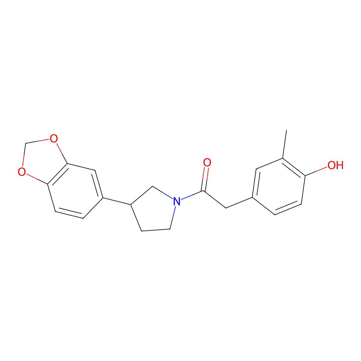 1-(3-(Benzo[d][1,3]dioxol-5-yl)pyrrolidin-1-yl)-2-(4-hydroxy-3-methylphenyl)ethanone molecular structure, CAS 2034475-09-5