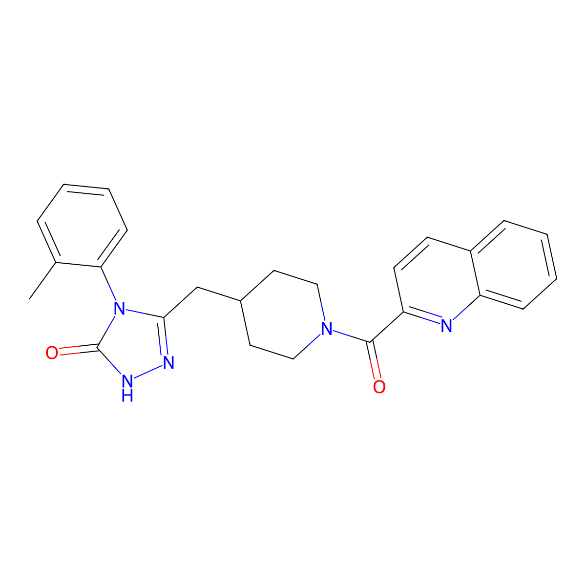 3-((1-(quinoline-2-carbonyl)piperidin-4-yl)methyl)-4-(o-tolyl)-1H-1,2,4-triazol-5(4H)-one molecular structure, CAS 2034475-12-0