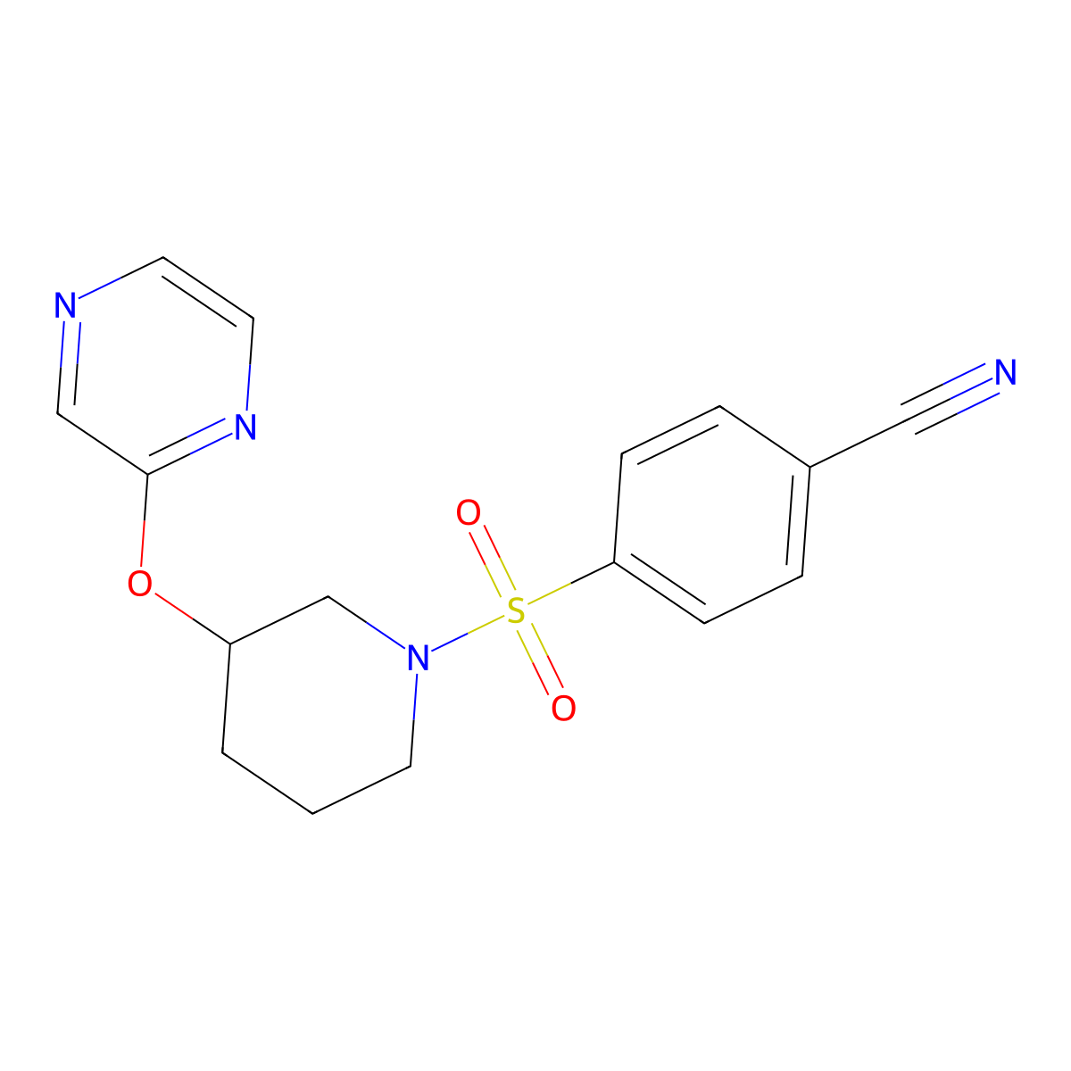 4-((3-(Pyrazin-2-yloxy)piperidin-1-yl)sulfonyl)benzonitrile molecular structure, CAS 2034475-13-1