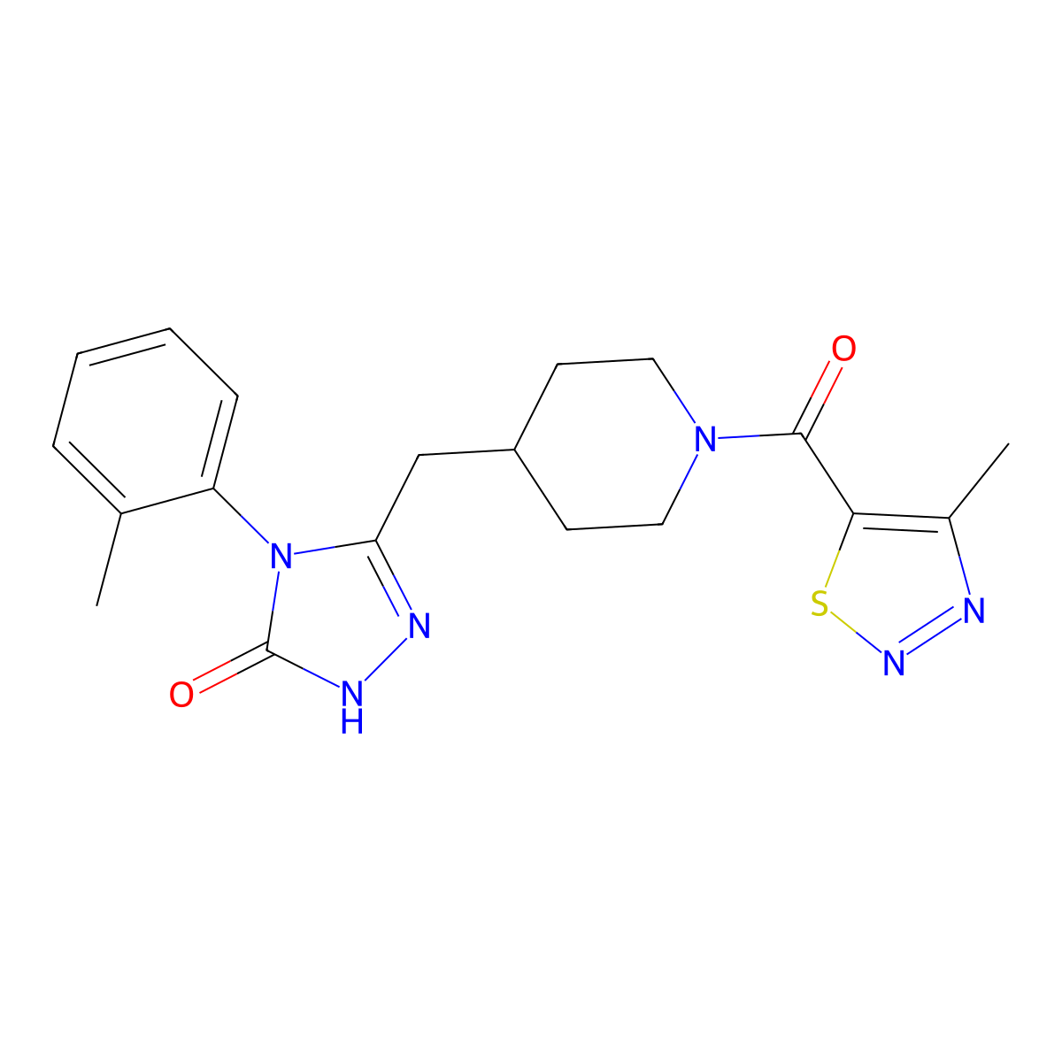 3-((1-(4-methyl-1,2,3-thiadiazole-5-carbonyl)piperidin-4-yl)methyl)-4-(o-tolyl)-1H-1,2,4-triazol-5(4H)-one molecular structure, CAS 2034475-17-5