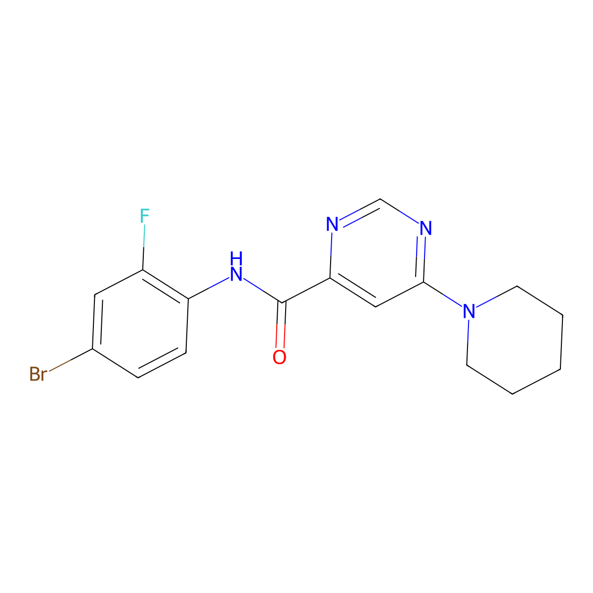 N-(4-bromo-2-fluorophenyl)-6-(piperidin-1-yl)pyrimidine-4-carboxamide molecular structure, CAS 2034475-18-6