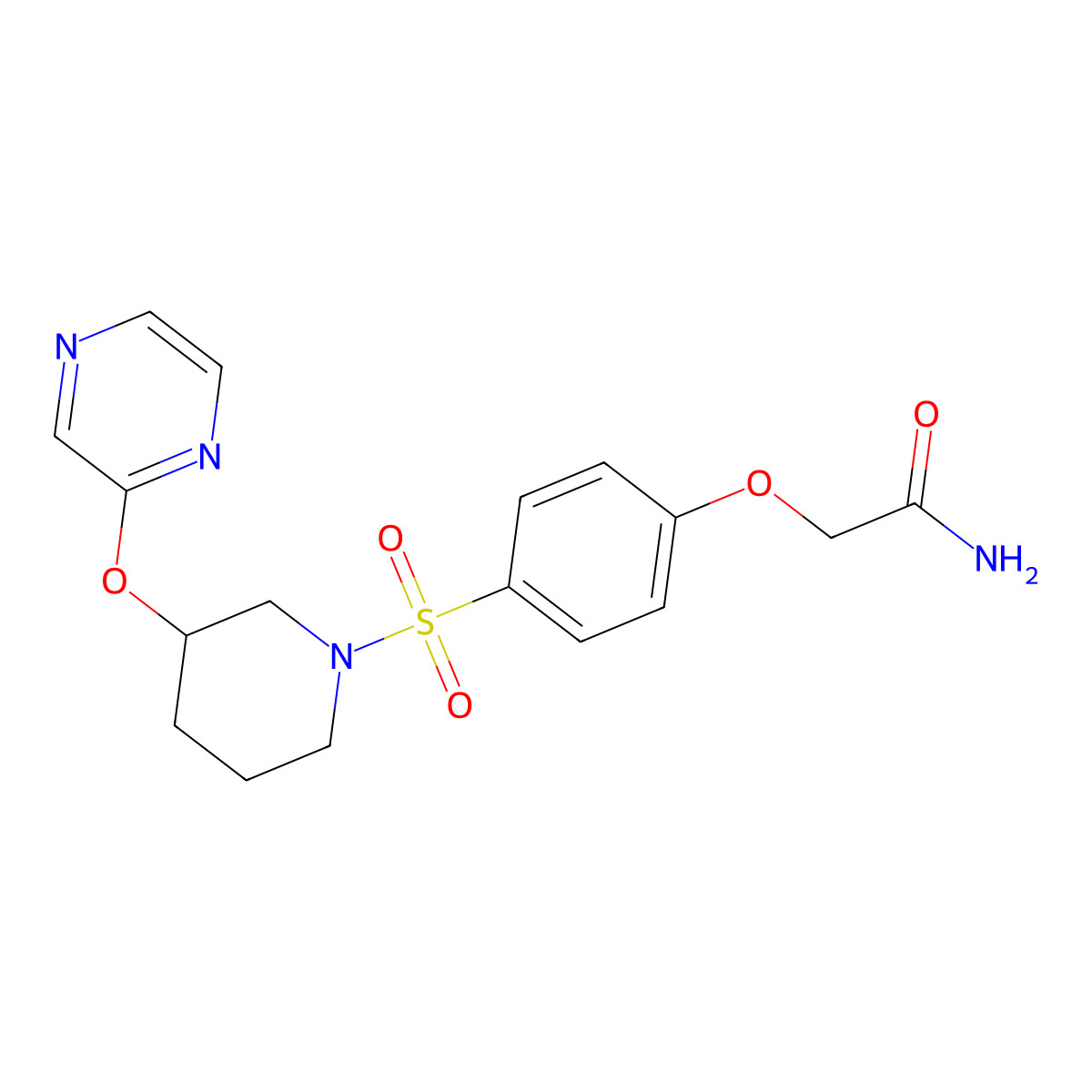 2-(4-{[3-(Pyrazin-2-yloxy)piperidin-1-yl]sulfonyl}phenoxy)acetamide molecular structure, CAS 2034475-19-7