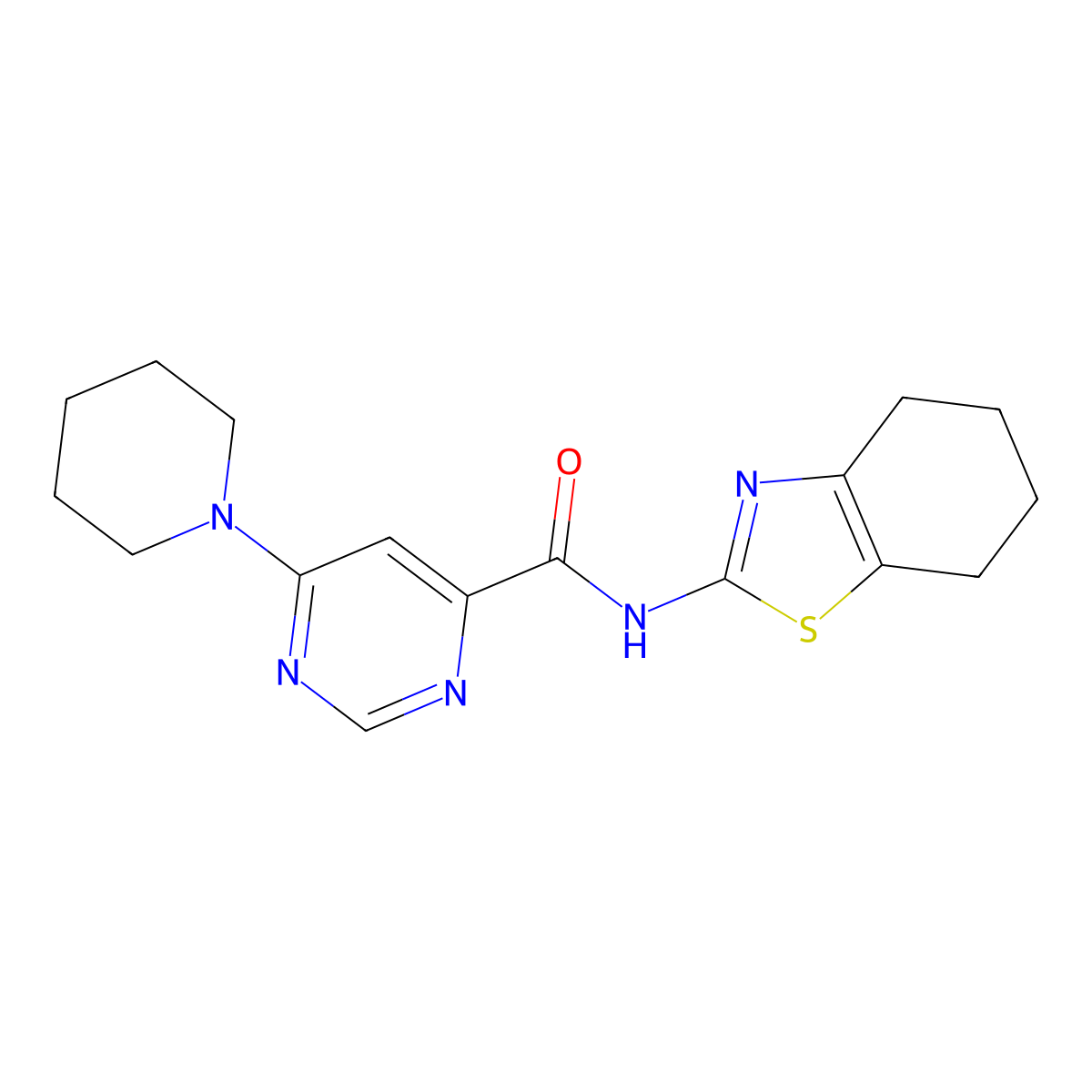 6-(piperidin-1-yl)-N-(4,5,6,7-tetrahydrobenzo[d]thiazol-2-yl)pyrimidine-4-carboxamide molecular structure, CAS 2034475-23-3