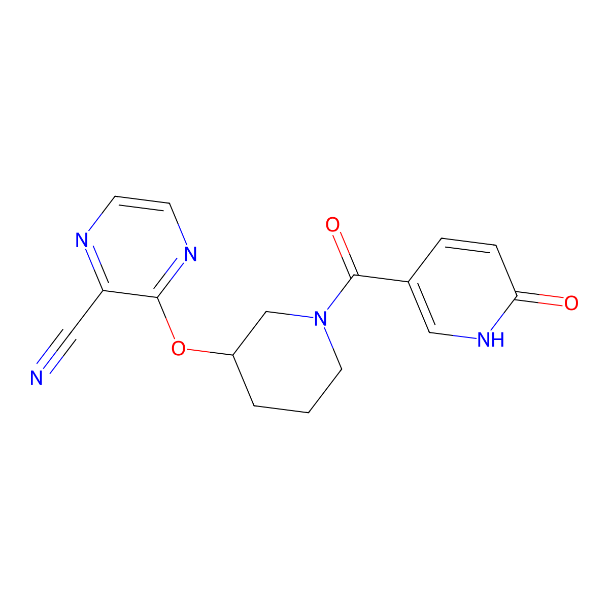 3-((1-(6-Oxo-1,6-dihydropyridine-3-carbonyl)piperidin-3-yl)oxy)pyrazine-2-carbonitrile molecular structure, CAS 2034475-25-5