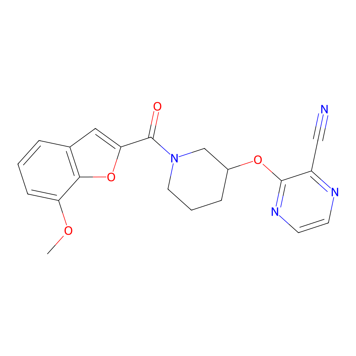 3-((1-(7-Methoxybenzofuran-2-carbonyl)piperidin-3-yl)oxy)pyrazine-2-carbonitrile molecular structure, CAS 2034475-29-9