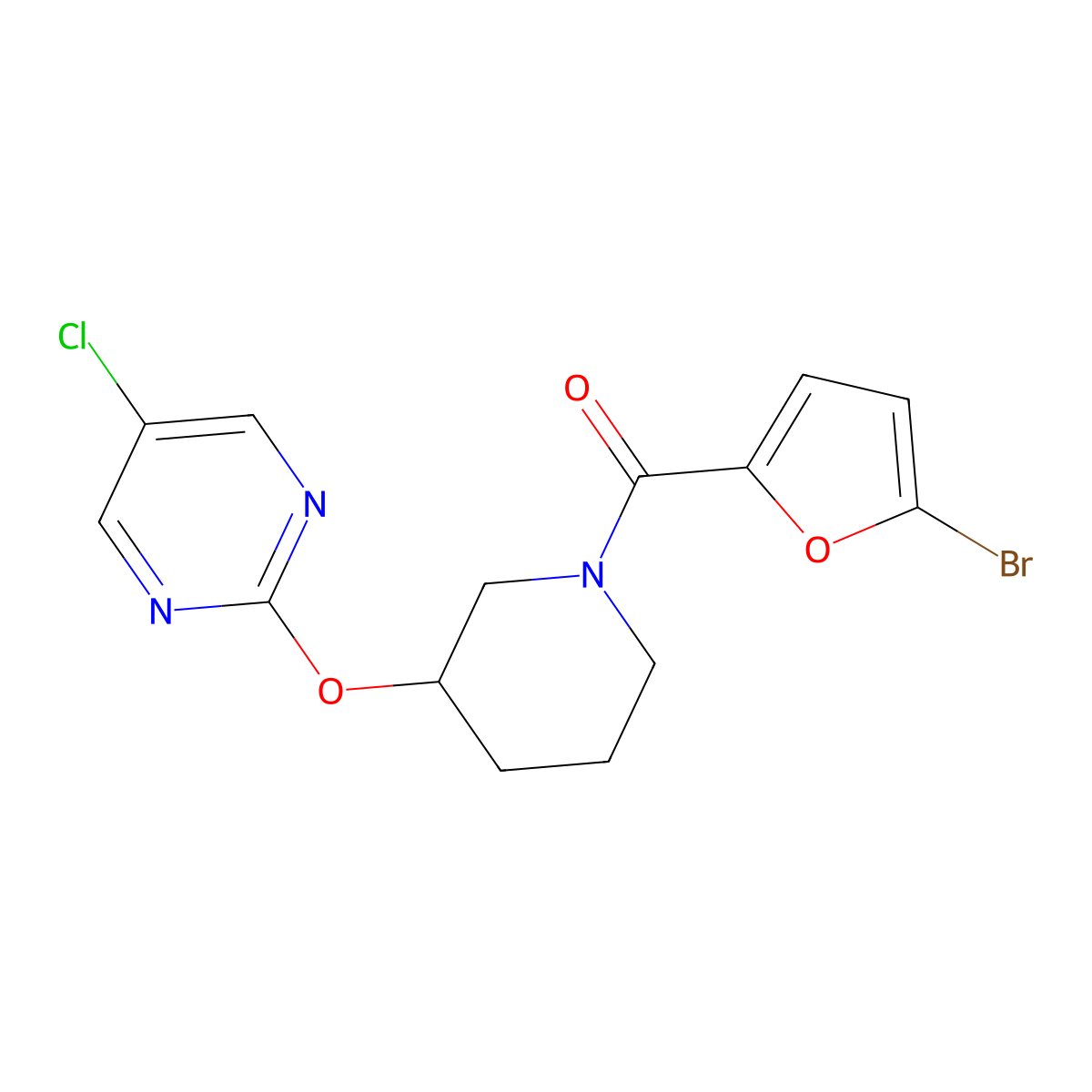 (5-Bromofuran-2-yl)(3-((5-chloropyrimidin-2-yl)oxy)piperidin-1-yl)methanone molecular structure, CAS 2034475-32-4