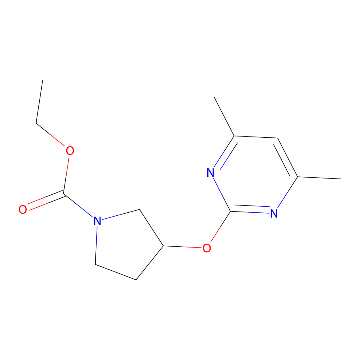 Ethyl 3-((4,6-dimethylpyrimidin-2-yl)oxy)pyrrolidine-1-carboxylate molecular structure, CAS 2034475-36-8