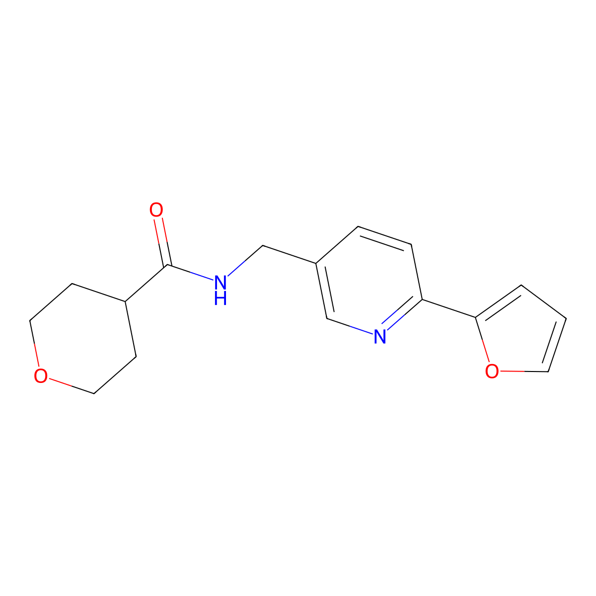 N-((6-(furan-2-yl)pyridin-3-yl)methyl)tetrahydro-2H-pyran-4-carboxamide molecular structure, CAS 2034475-37-9