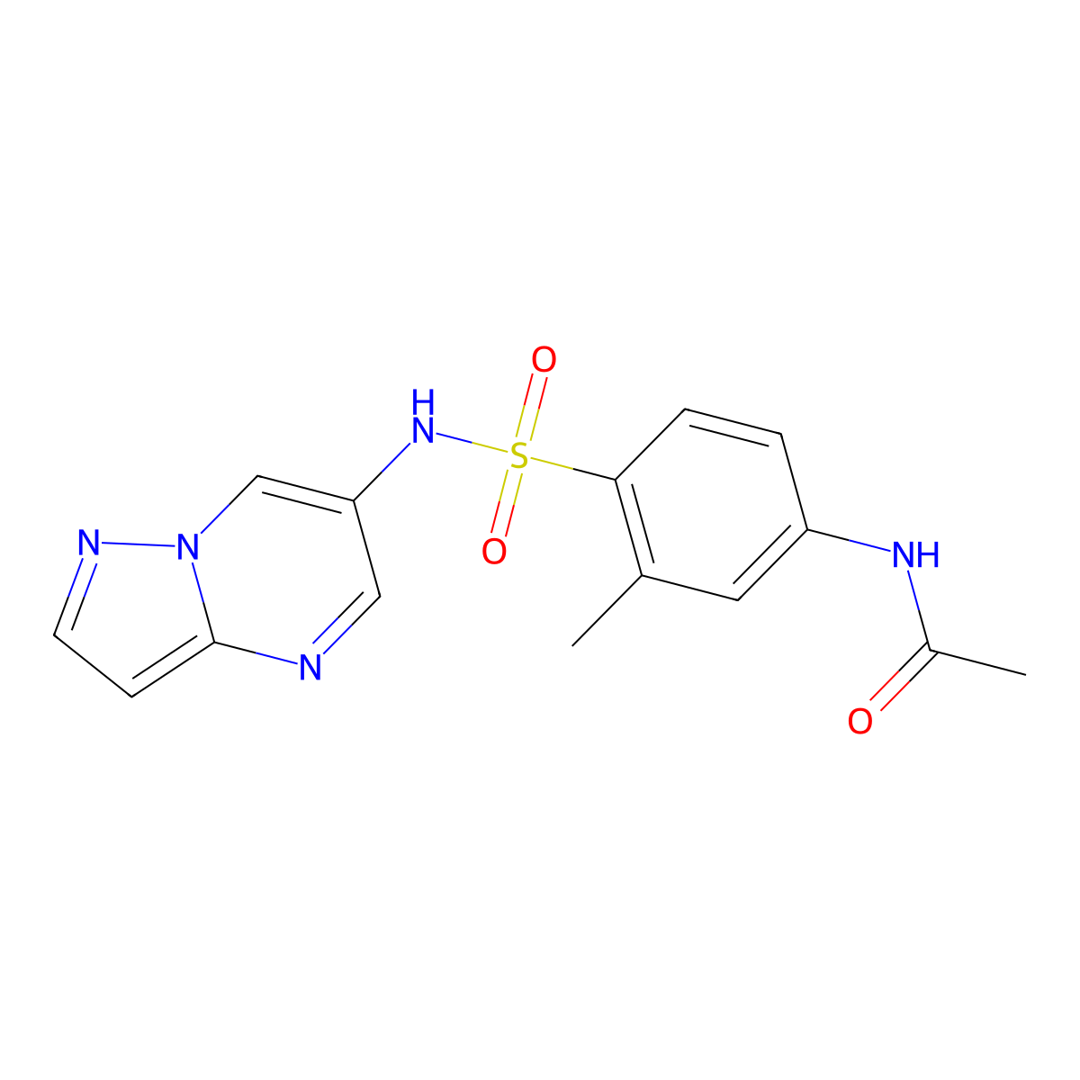 N-(3-methyl-4-(N-(pyrazolo[1,5-a]pyrimidin-6-yl)sulfamoyl)phenyl)acetamide molecular structure, CAS 2034475-40-4