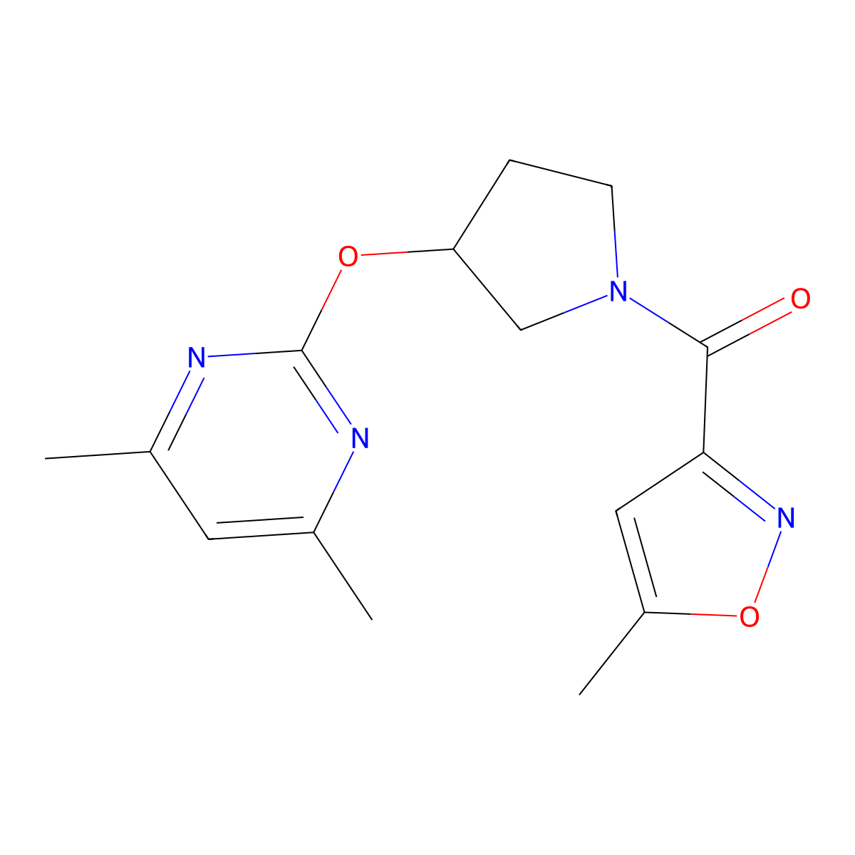 (3-((4,6-Dimethylpyrimidin-2-yl)oxy)pyrrolidin-1-yl)(5-methylisoxazol-3-yl)methanone molecular structure, CAS 2034475-44-8