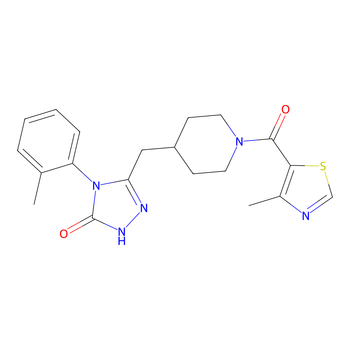 3-((1-(4-methylthiazole-5-carbonyl)piperidin-4-yl)methyl)-4-(o-tolyl)-1H-1,2,4-triazol-5(4H)-one molecular structure, CAS 2034475-48-2