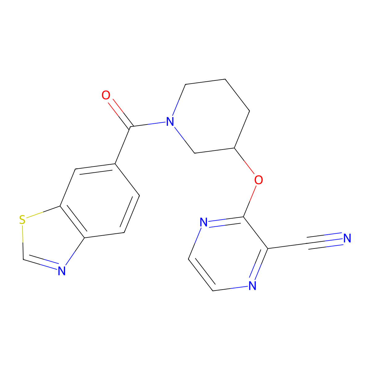 3-((1-(Benzo[d]thiazole-6-carbonyl)piperidin-3-yl)oxy)pyrazine-2-carbonitrile molecular structure, CAS 2034475-49-3
