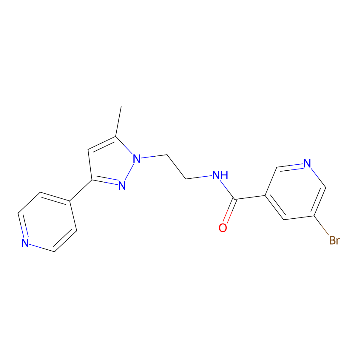 5-bromo-N-(2-(5-methyl-3-(pyridin-4-yl)-1H-pyrazol-1-yl)ethyl)nicotinamide molecular structure, CAS 2034475-54-0