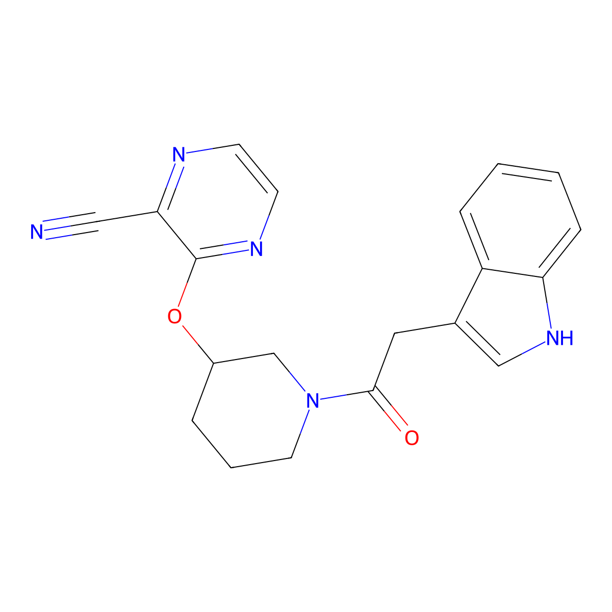 3-({1-[2-(1H-indol-3-yl)acetyl]piperidin-3-yl}oxy)pyrazine-2-carbonitrile molecular structure, CAS 2034475-55-1