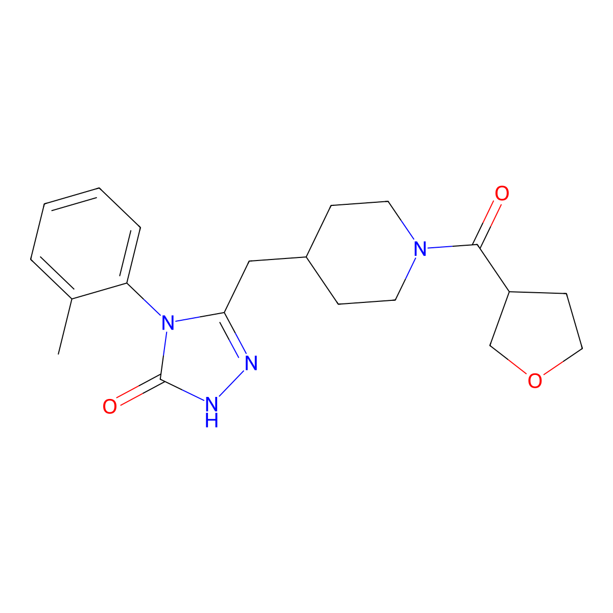 3-((1-(tetrahydrofuran-3-carbonyl)piperidin-4-yl)methyl)-4-(o-tolyl)-1H-1,2,4-triazol-5(4H)-one molecular structure, CAS 2034475-56-2