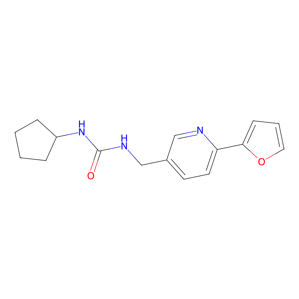 1-Cyclopentyl-3-((6-(furan-2-yl)pyridin-3-yl)methyl)urea molecular structure, CAS 2034475-57-3