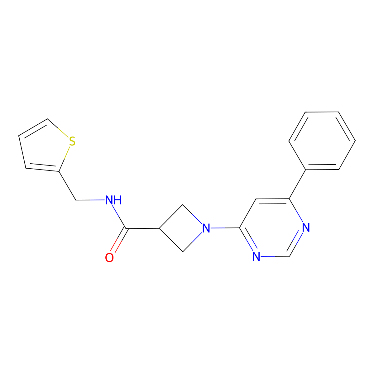 1-(6-phenylpyrimidin-4-yl)-N-(thiophen-2-ylmethyl)azetidine-3-carboxamide molecular structure, CAS 2034475-59-5
