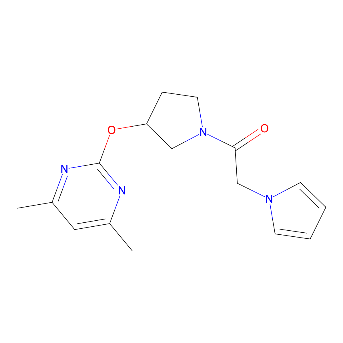 1-(3-((4,6-dimethylpyrimidin-2-yl)oxy)pyrrolidin-1-yl)-2-(1H-pyrrol-1-yl)ethanone molecular structure, CAS 2034475-62-0