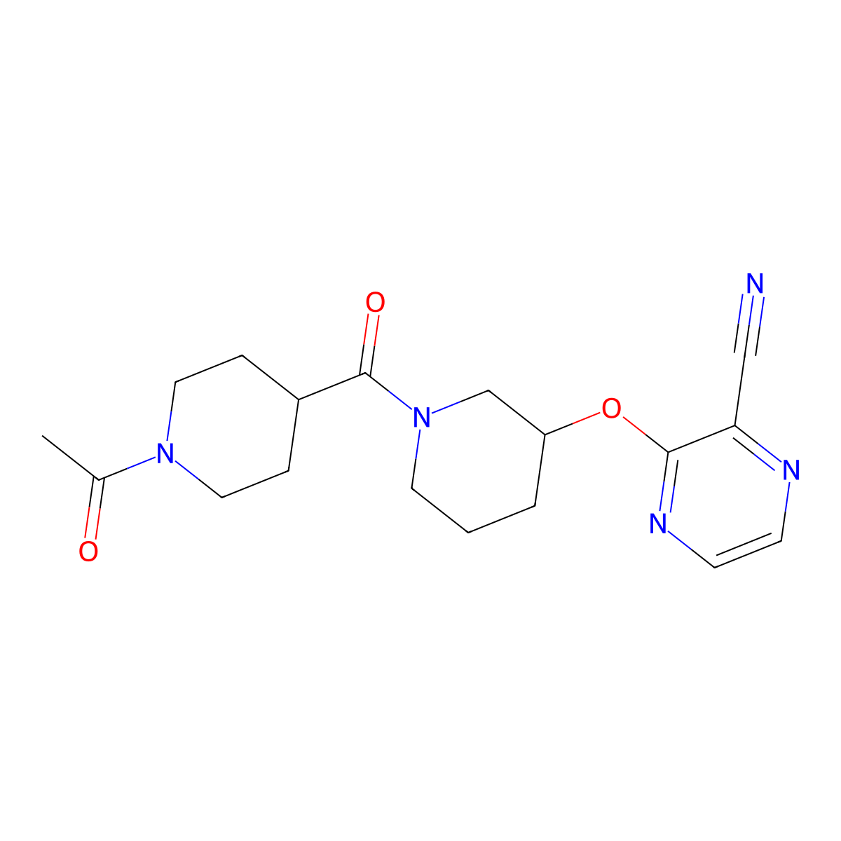 3-{[1-(1-Acetylpiperidine-4-carbonyl)piperidin-3-yl]oxy}pyrazine-2-carbonitrile molecular structure, CAS 2034475-63-1