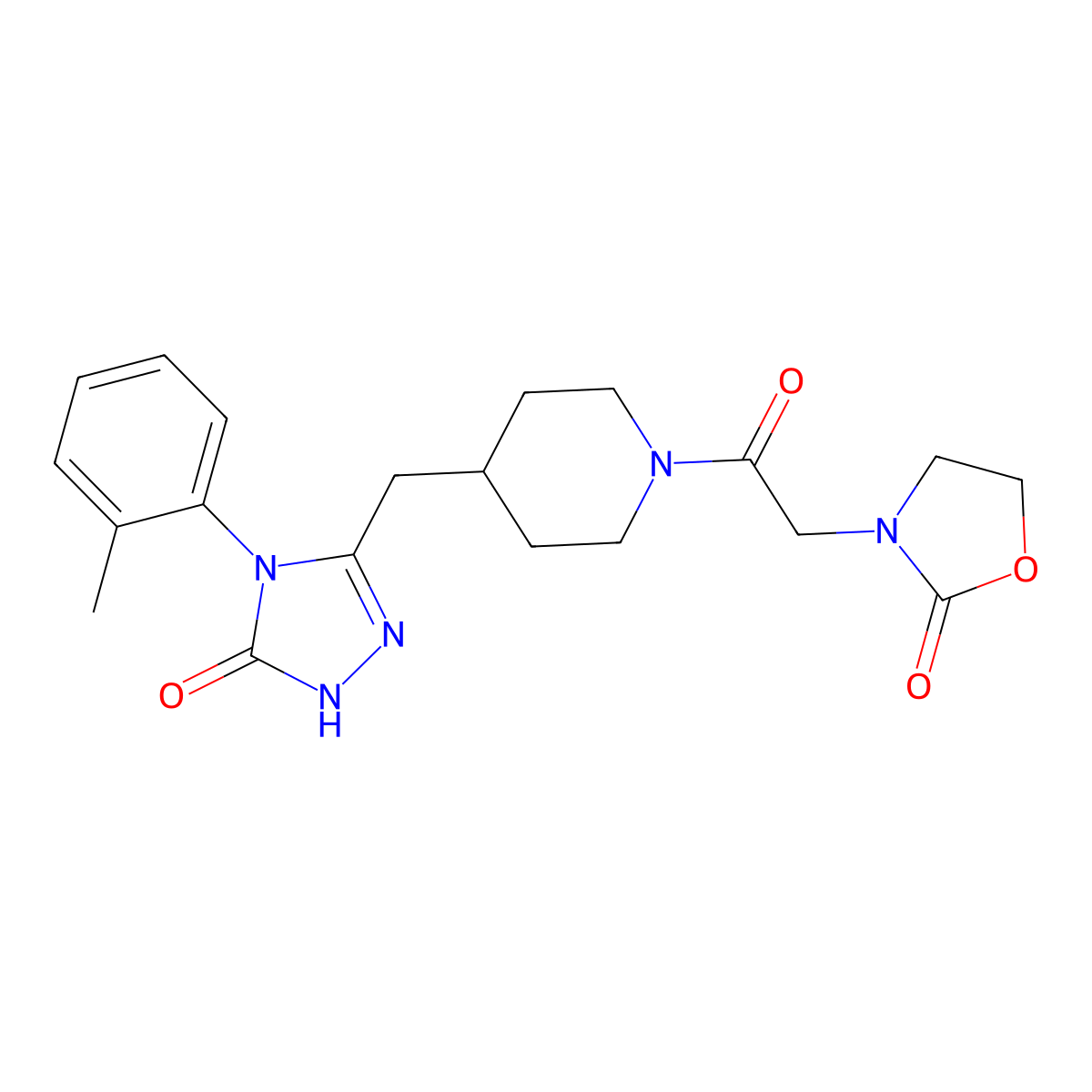 3-(2-oxo-2-(4-((5-oxo-4-(o-tolyl)-4,5-dihydro-1H-1,2,4-triazol-3-yl)methyl)piperidin-1-yl)ethyl)oxazolidin-2-one molecular structure, CAS 2034475-65-3