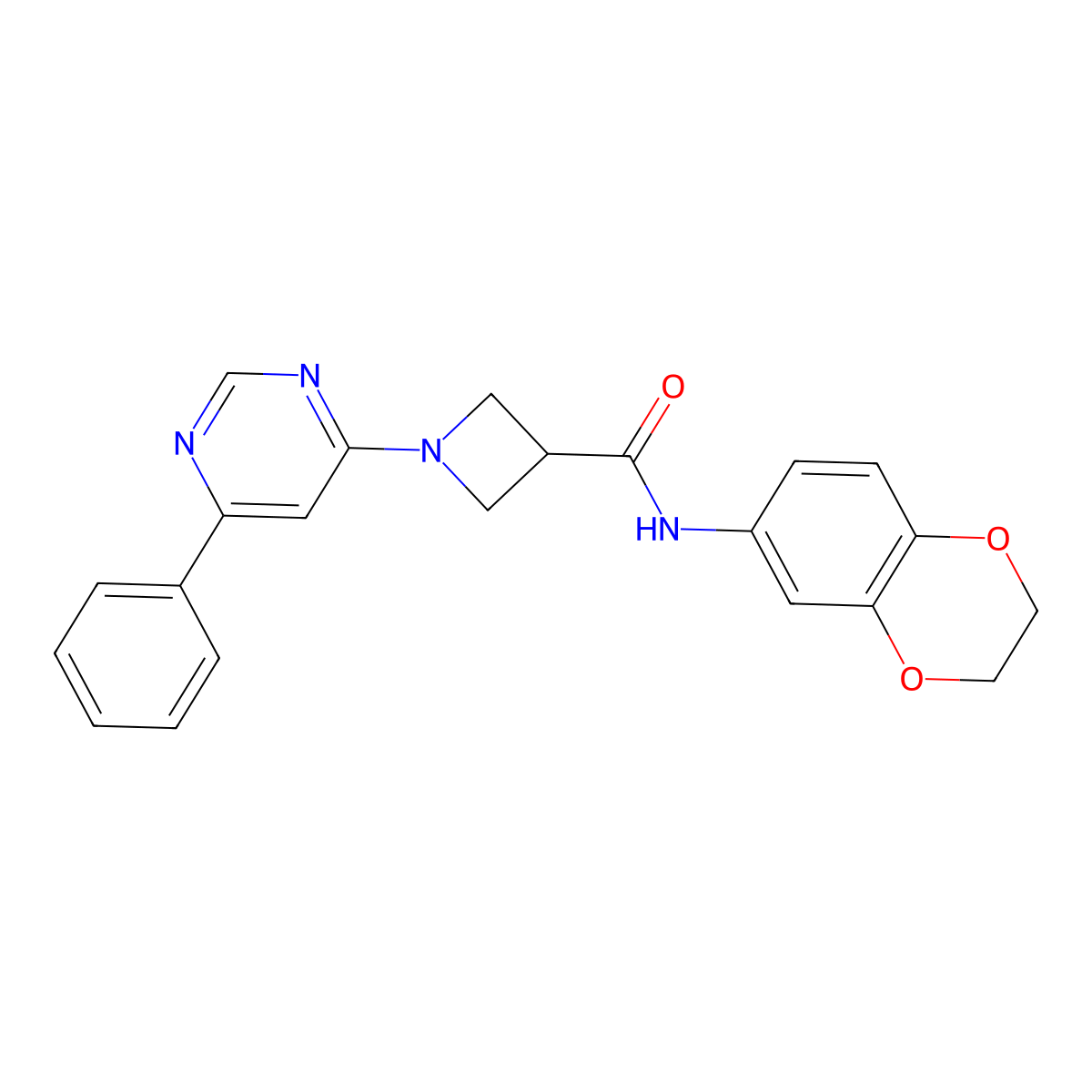 N-(2,3-dihydro-1,4-benzodioxin-6-yl)-1-(6-phenylpyrimidin-4-yl)azetidine-3-carboxamide molecular structure, CAS 2034475-67-5