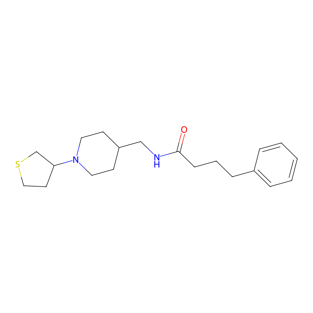 4-phenyl-N-((1-(tetrahydrothiophen-3-yl)piperidin-4-yl)methyl)butanamide molecular structure, CAS 2034475-68-6