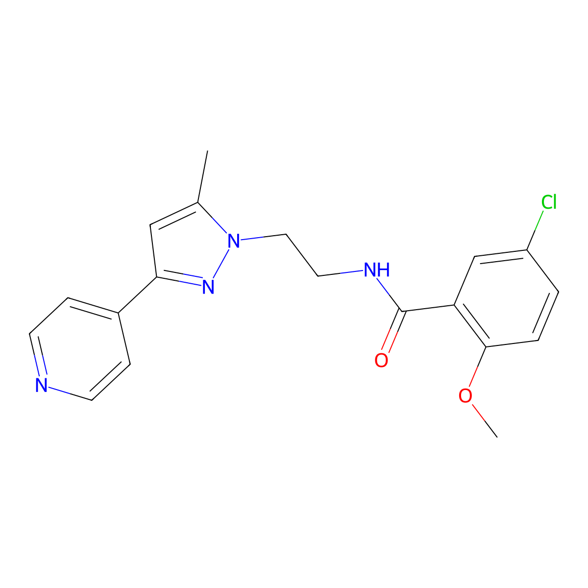 5-chloro-2-methoxy-N-{2-[5-methyl-3-(pyridin-4-yl)-1H-pyrazol-1-yl]ethyl}benzamide molecular structure, CAS 2034475-69-7