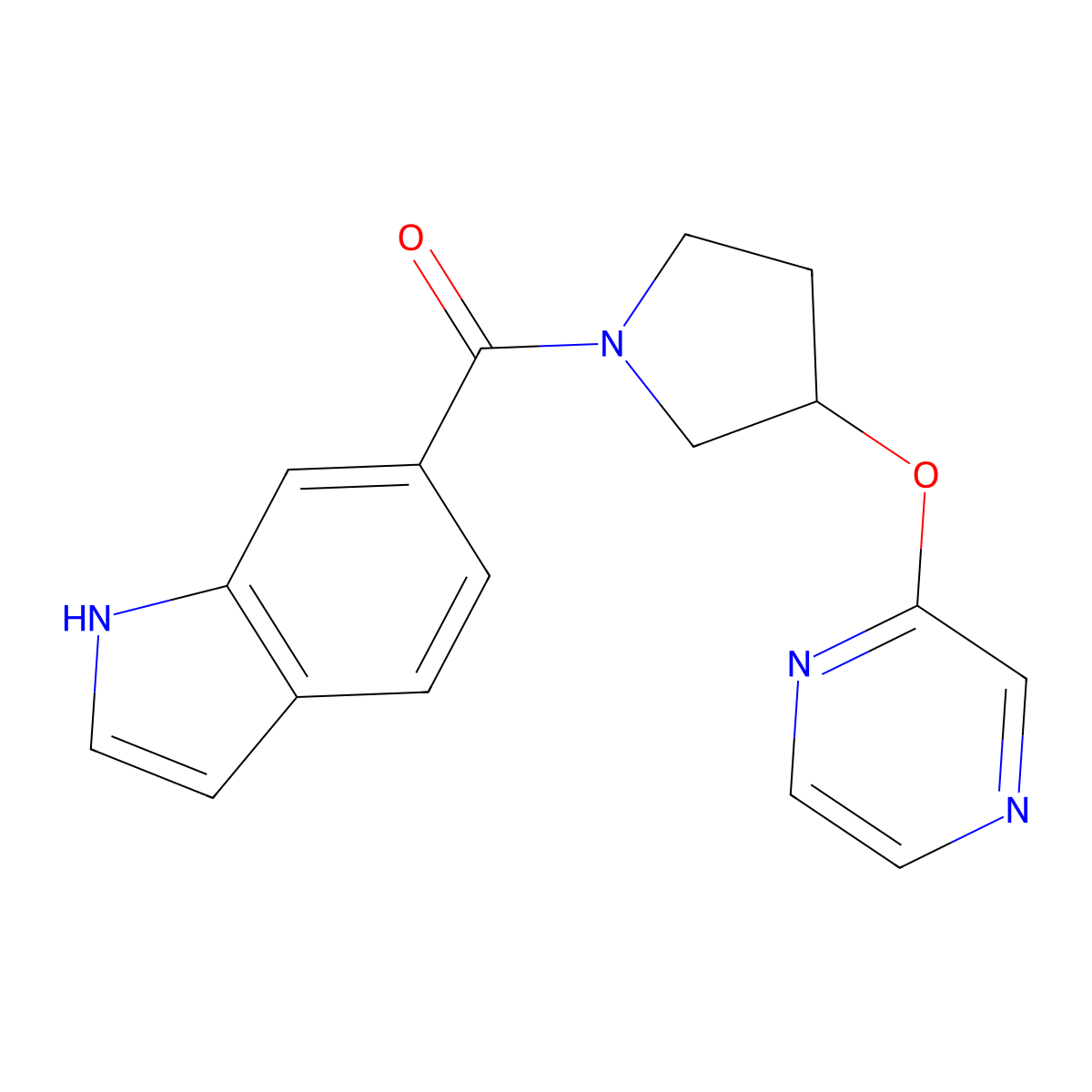 (1H-indol-6-yl)(3-(pyrazin-2-yloxy)pyrrolidin-1-yl)methanone molecular structure, CAS 2034475-70-0