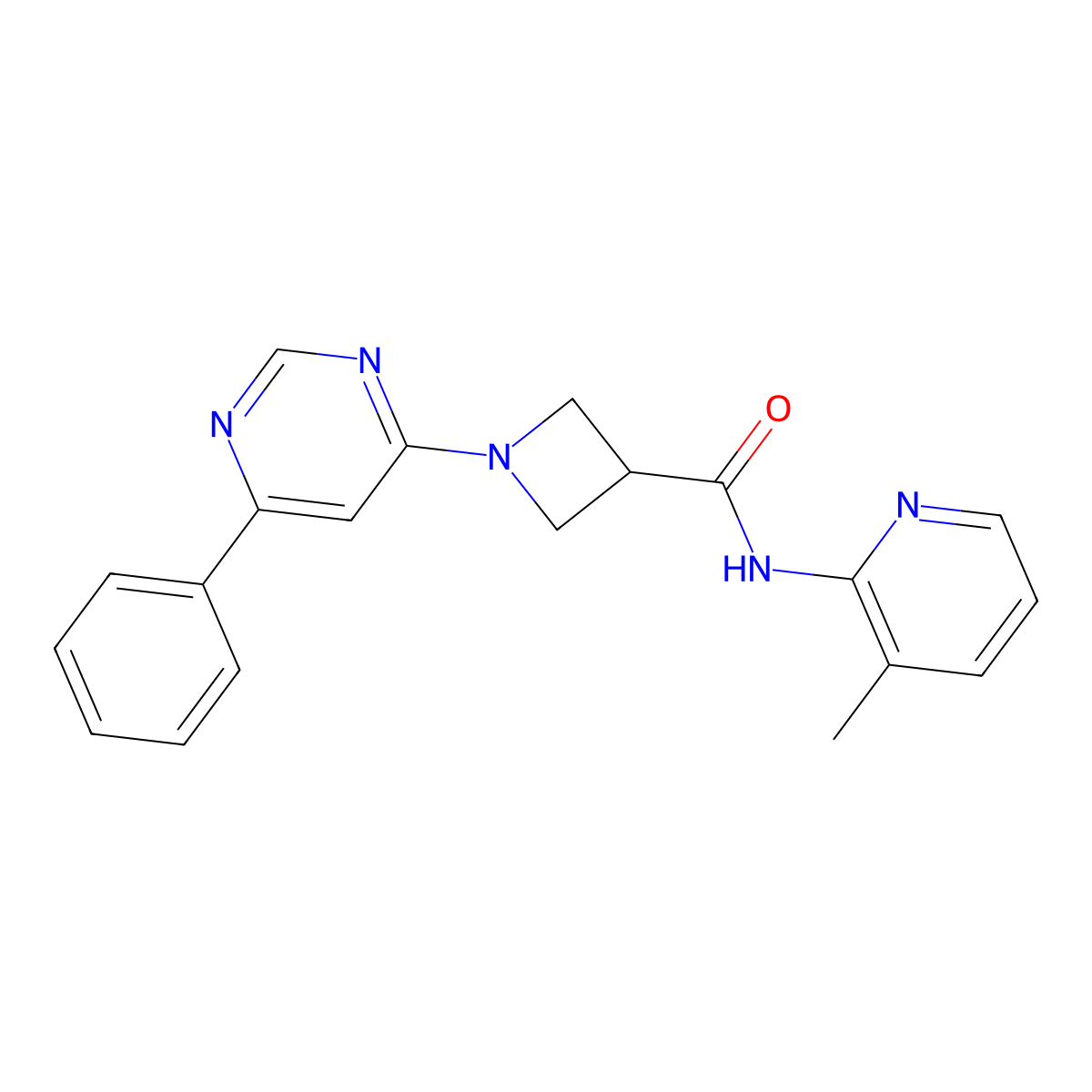 N-(3-methylpyridin-2-yl)-1-(6-phenylpyrimidin-4-yl)azetidine-3-carboxamide molecular structure, CAS 2034475-71-1