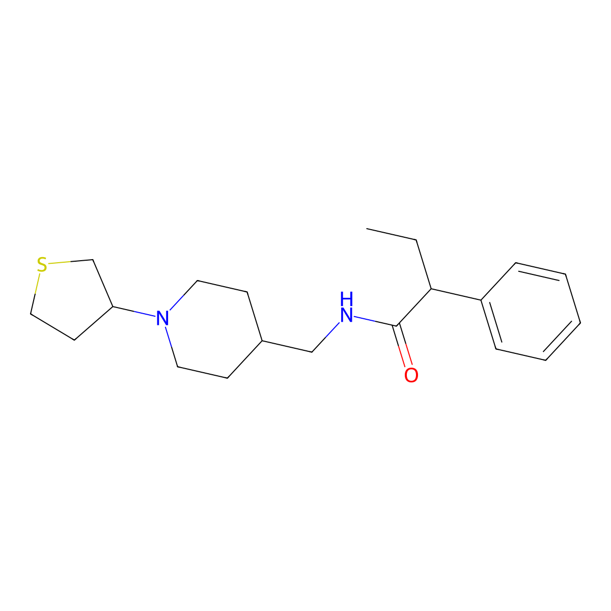 2-phenyl-N-((1-(tetrahydrothiophen-3-yl)piperidin-4-yl)methyl)butanamide molecular structure, CAS 2034475-76-6