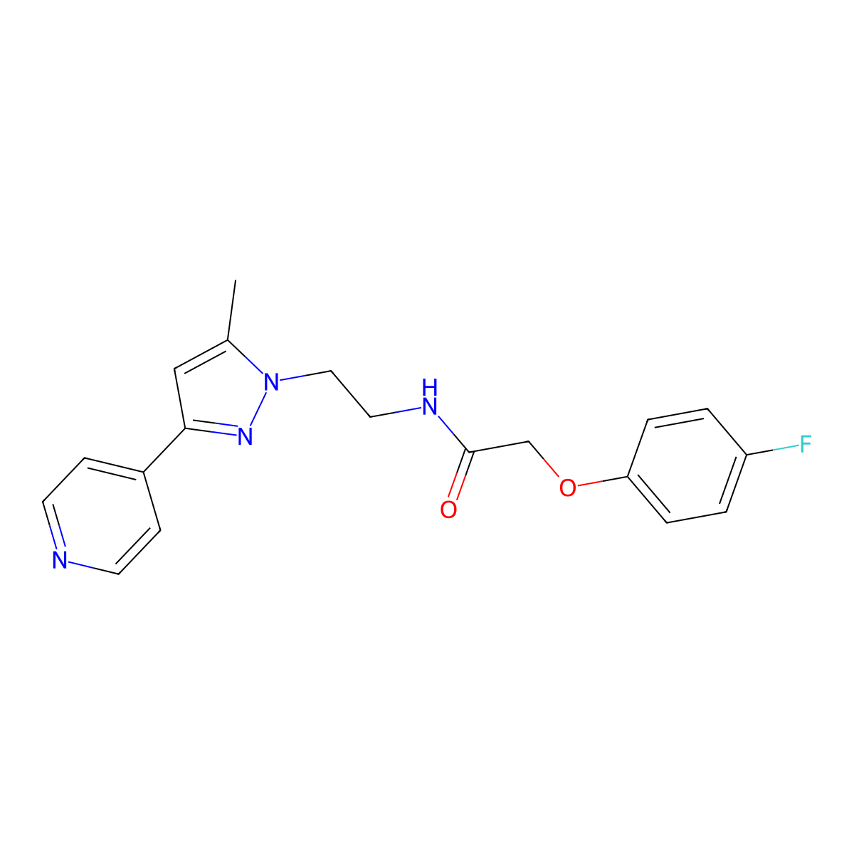 2-(4-fluorophenoxy)-N-(2-(5-methyl-3-(pyridin-4-yl)-1H-pyrazol-1-yl)ethyl)acetamide molecular structure, CAS 2034475-77-7