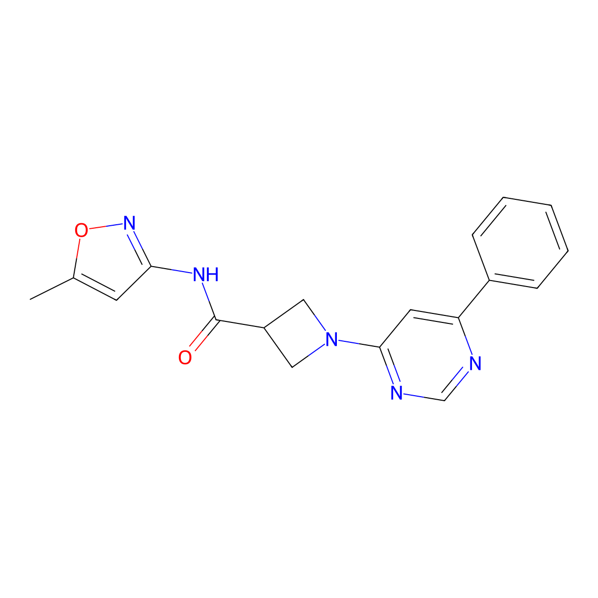 N-(5-methylisoxazol-3-yl)-1-(6-phenylpyrimidin-4-yl)azetidine-3-carboxamide molecular structure, CAS 2034475-80-2
