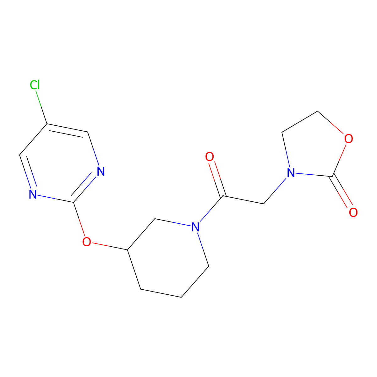 3-(2-(3-((5-Chloropyrimidin-2-yl)oxy)piperidin-1-yl)-2-oxoethyl)oxazolidin-2-one molecular structure, CAS 2034475-83-5