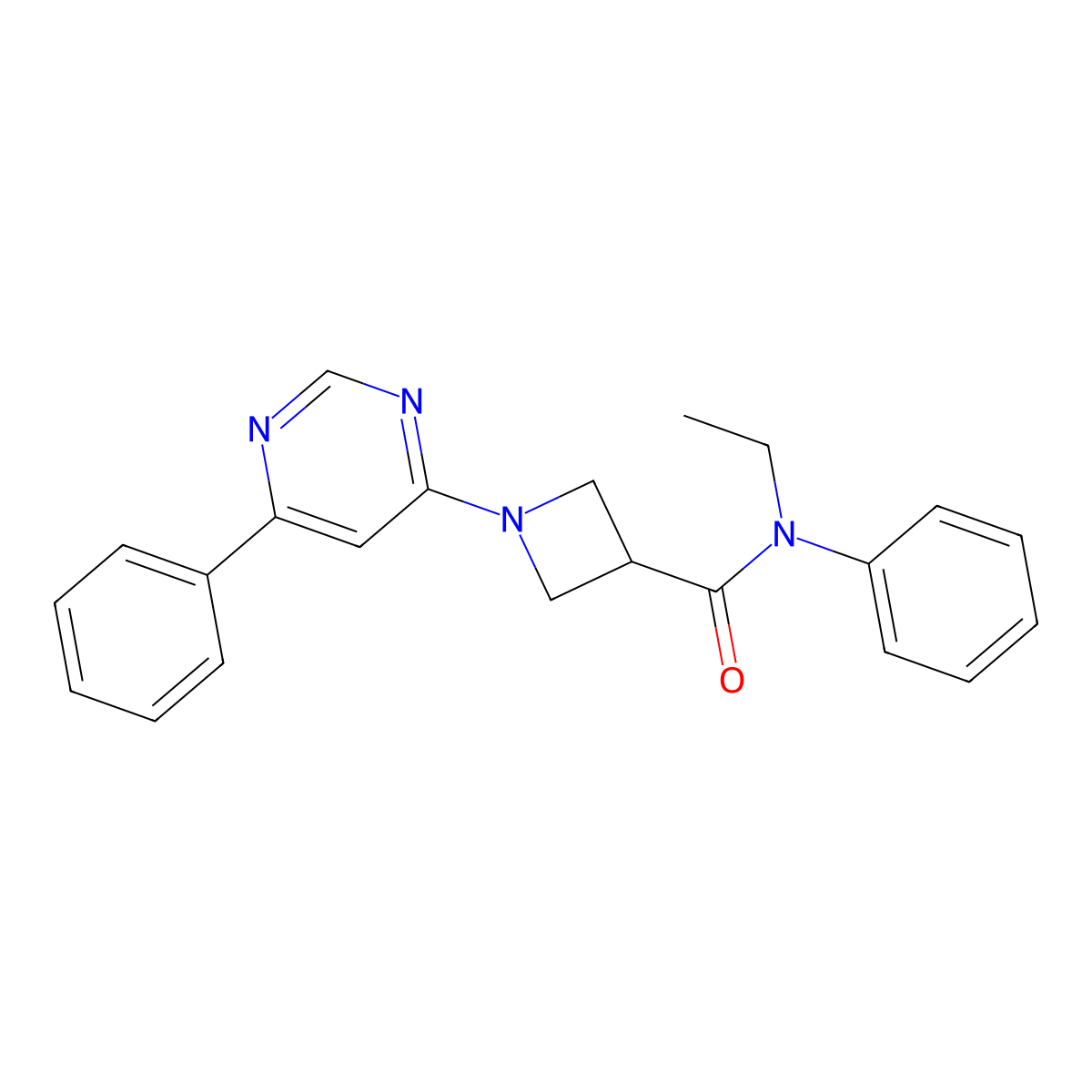N-ethyl-N-phenyl-1-(6-phenylpyrimidin-4-yl)azetidine-3-carboxamide molecular structure, CAS 2034475-84-6